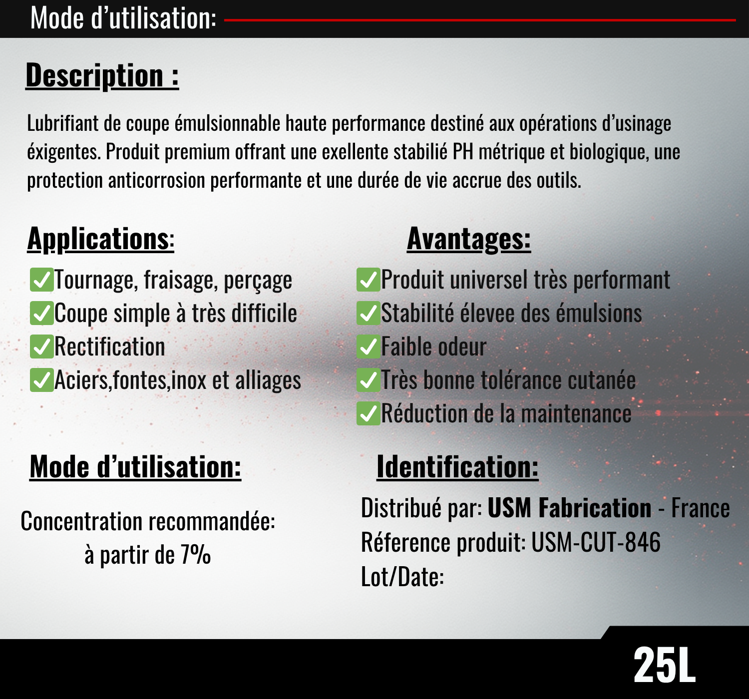 USM CUT 846 – Huile de coupe soluble haute performance USMfabrication